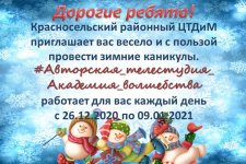 Красносельский районный ЦТДиМ приглашает вас весело и с пользой провести зимние каникулы. #Авторская_телестудия_Академия_волшебства